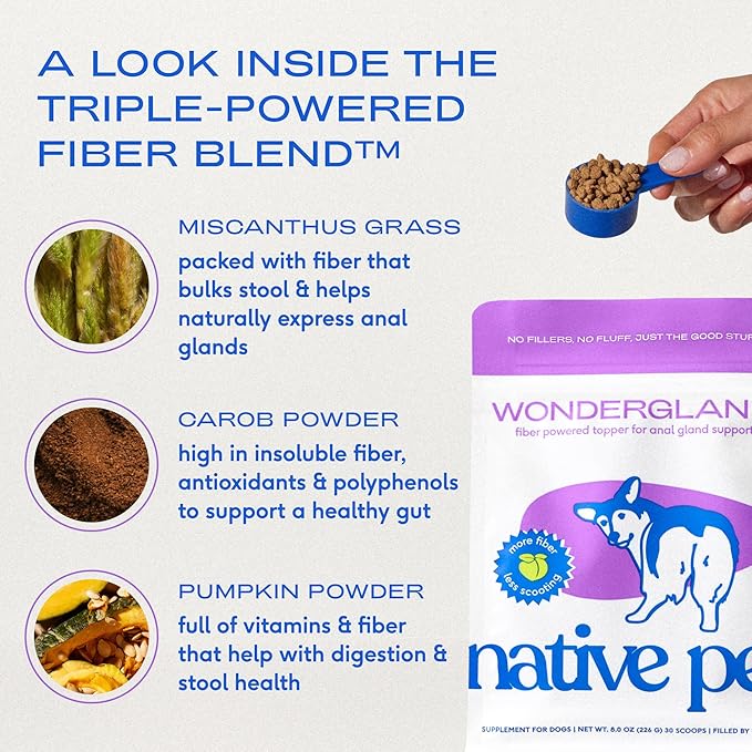 Native Pet WonderGland - Dog Anal Gland Treatment Using Fiber for Dogs - Prevent Scooting for Dogs Anal Gland Supplement Including Dog Gut Health Probiotics for Anal Gland Support - 30 Scoops