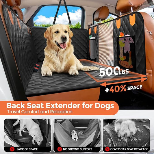 CUIOFREE Dog Seat Cover for Back Seat Hard Bottom,Holds 500 lbs,Waterproof Dog Car Seat Cover for Back Seat Extender,Scratch-Proof Pet Hammock for Car,SUV,Truck - with Mesh Window & Storage,BlackOR