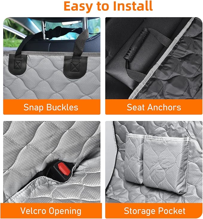 PETICON Dog Car Seat Cover with Mesh Window, 100% Waterproof Pet Seat Cover for Back Seat, Scratchproof Dog Hammock for Cars, Trucks, SUVs, Jeeps (Gray)