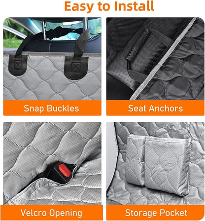 PETICON Dog Car Seat Cover with Mesh Window, 100% Waterproof Pet Seat Cover for Back Seat, Scratchproof Dog Hammock for Cars, Trucks, SUVs, Jeeps (Gray)