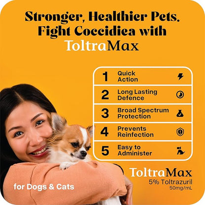ToltraMax Toltrazuril 5.0% for Horses, Dogs, Cats, 500mL/16.9 Ounce, for Non-Food Chain Animals, Peanut Butter