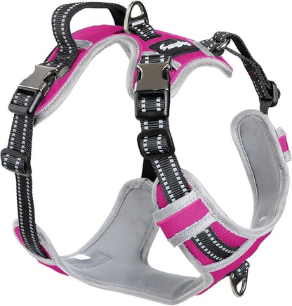DogTraxs - Step-in Dog Harness - for Extra Large Dogs - Soft Padding & Reflective Trim - Adjustable No Pull Through Design - Control Handle - Top & Front Clip Durable - Pink