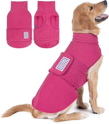 Fleece Dog Sweater for Large Dogs Girl, Adjustable Stretchy Dog Coat Jacket, Soft Comfortable Turtleneck Warm Winter Pet Clothes for Dogs, Pink 2XL