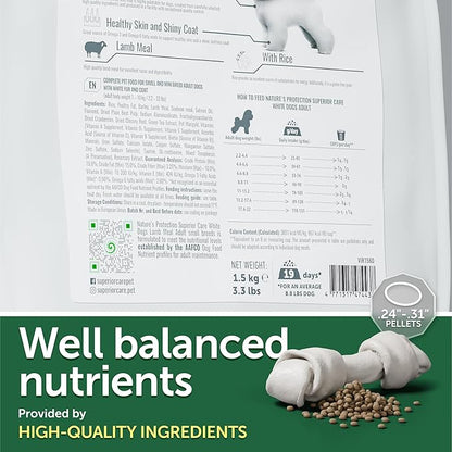 Nature's Protection Dry Dog Food for Small Breed - High Protein Tear Stain Diet for White & Light Fur Adult Dogs - Small Bites Kibble (Superior Care - Lamb and Rice, 22 lb)
