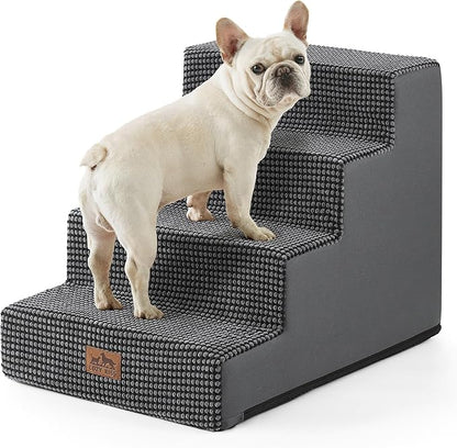 COZY KISS Dog Stairs for Small Dogs, 17.7" Extra Wide Right-Angle Pet Stairs for Couch and Beds, Anti-Slip Dog Steps for Old Cats and Lowrider, 17.7x23.6x17.7 inch, Dark Grey