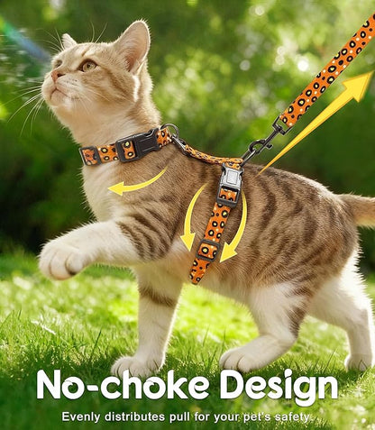 Halypet 2-Pack Cat Harness and Leash Set, Escape Proof 3-in-1 Adjustable Harness for Cats, Soft Lightweight, Easy On & Control for Walking, Travel & Outdoor Use, Medium (Navy & Orange)