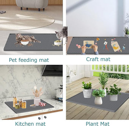 Jacooxi Cat Litter Mat for Litter Box, Silicone Large Cat Litter Trapping Mat - 51.2x25.6 in, Waterproof & Non-Slip, Durable & Easy Clean, Gray