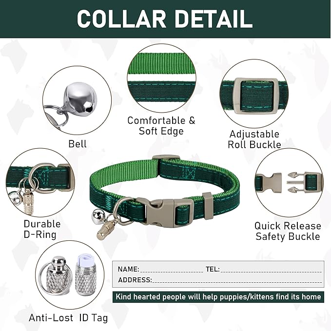 GAMUDA Small Pet Harness Collar and Leash Set, Step in No Chock No Pull Linen Fabric Soft Mesh Dog Vest Harnesses Reflective for Dogs Puppy Cats Kitten Rabbit (Green, L)