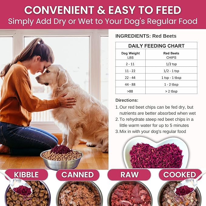 Olewo Original Red Beets for Dogs – Natural Skin & Coat Dog Food Topper, Anti Itch, Dehydrated Vegetables, Whole Food Supplements & Vitamins, Fiber for Dogs, 5.5 lbs