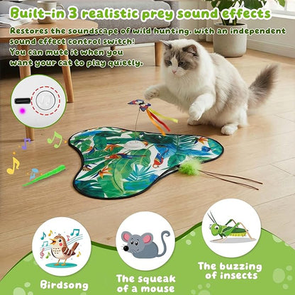 SDWUBQ Interactive Cat Toys Rechargeable,Moving Concealed Feathers,Real Mouse Squeaky,Touch Activated Cat Kitten Toy Exercise Toys for Indoor Bored Adult Cats (Green)