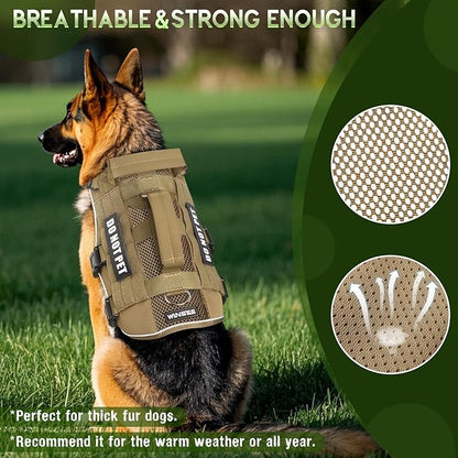 WINSEE Mesh Dog Harness with 10 Pet Patches for Large Service Dog in Training, Breathable Tactical Molle Vest with Double Handle, Reflective Military Pet Vest for Walking Hiking