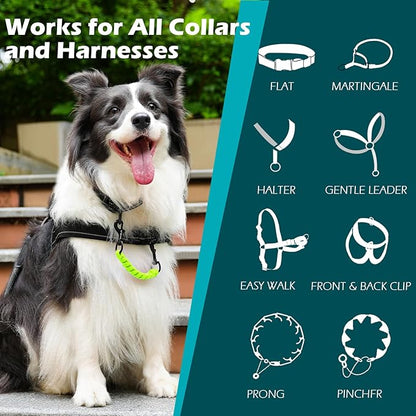 PetBonus Dog Collar Safety Clip, Handmade Backup Safety Strap for Dog Harness, Prong, Pinch Collar, Double Ended Clasp Leash Connector (Neon Green)
