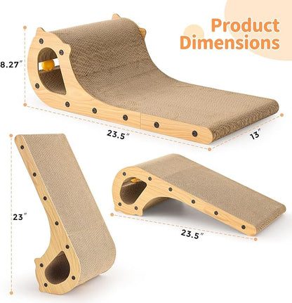 ZOMISIA 2 in 1 Cat Scratcher Bed for Indoor Cats, Large Cardboard Scratching Pad with Bell Ball Toy for Kitty As Scratch Lounge Couch with Double-Sided Usability