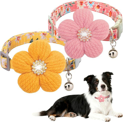 Medium Dog Collar with Flower, Dog Collars for Medium Dogs Collar for Girl Cute Dog Collar with Bell, Adjustable Length