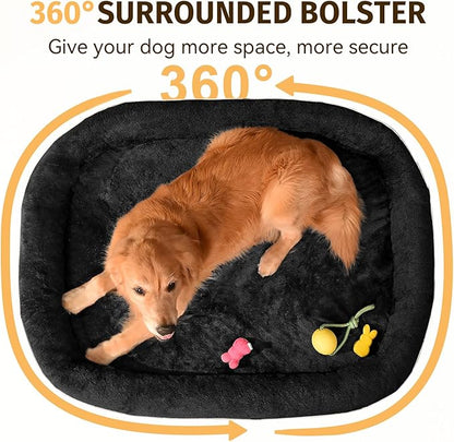 Orthopedic Washable Large Dog Bed: Cooling Memory Foam Dog Bed with Bolsters - Jumbo Bed Waterproof Removable Cover Non-Slip Bottom Pet Bed for Extra Large Sized - Black