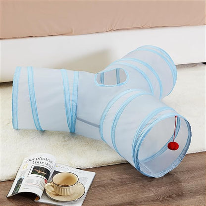 Tempcore Pet Cat Tunnel Collapsible Toy, 3-Way Kitty Tunnel with Peek Hole & Ball - Indoor Play Tube for Cats, Kittens, Puppy, Rabbit - Light Grey Boredom Relief Toy