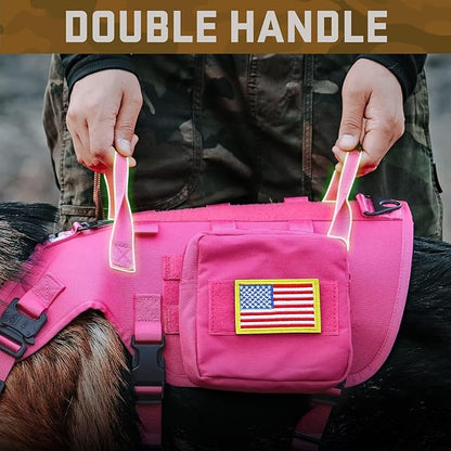 Forestpaw Pink Tactical Dog Harness for Large Dogs,Tactical Dog Collar with Bungee Leash Set,No Pull Military Dog Harness for Walking Training,Adjustable for Medium Large Dogs,Chest 21.5-45"