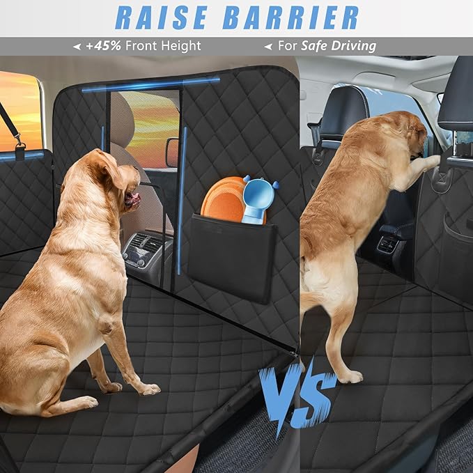 ROUWINNE High Barrier Back Seat Extender for Dogs, Hard Bottom Dog Car Seat Cover for Back Seat Holds 420lbs, Backseat Protector Pet Bed, Waterproof Dog Hammock for Car SUV and Trucks