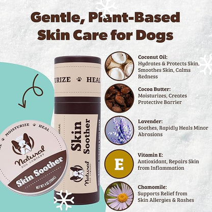 Natural Dog Company Skin Soother Balm for Dogs – Dog Skin Balm for Dry Winter Skin, Seasonal Sensitivity & Environmental Stress, Dog Moisturizer with Coconut Oil, Calendula & Vitamin E, 2 oz Tin
