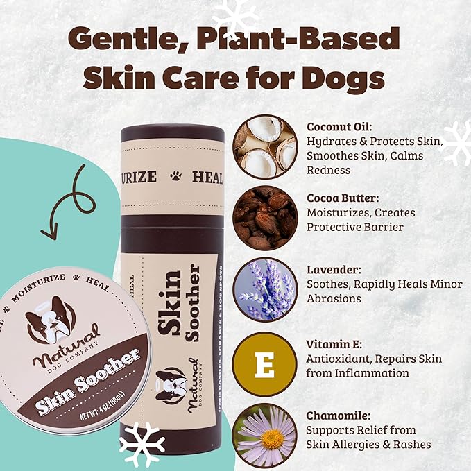 Natural Dog Company Skin Soother Bundle, Includes 2oz Tin + 0.15oz Stick, All Natural Healing Balm for Dogs, Relieves Dry, Itchy Skin, Treats Skin Irritations, Wounds, Hot Spots, Dermatitis