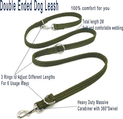 Dog Leash-Multifunctional Double Ended,for Obedience Training Or Distance Work Easy to Use,Lightweight,Soft&Durable Convertible Hands Free,Crossbody,Over Shoulder (Army Green, 2M*2.5CM)