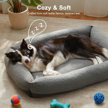 FURTIME Washable Dog Bed Medium Large Size Dogs, Rectangle Comfy Fluffy Pet Bed, Removable Zipper Cover Machine Wash, Soft Orthopedic Bed Durable Pet Cuddler with Anti-Slip Bottom,30"x24"x8",Dark Grey