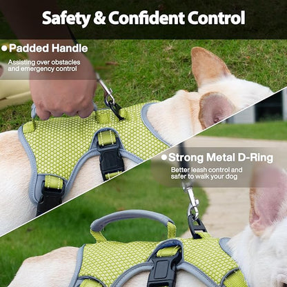 Huntboo Escape Proof Dog Harness, Escape Artist Harness, Reflective Dog Harness with Handle, Durable,Adjustable Vest for Small Medium Large Dogs Walking, Training, and Running Gear(Green,S)
