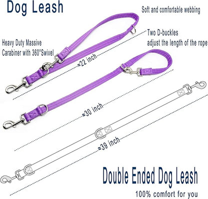 Double Ended Dog Leash,for Obedience Training Easy to Use,Lightweight,Soft for Large and Medium Dogs (Purple, 1M*2.5CM)