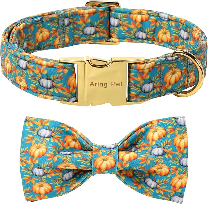 ARING PET Fall Dog Collar with Bow, Halloween Pumpkin Cute Pet Collars with Quick Release Buckle for Puppy Small Medium Large Girl Boy Dogs-L