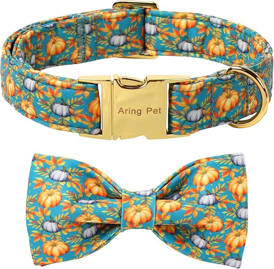 ARING PET Fall Dog Collar with Bow, Halloween Pumpkin Cute Pet Collars with Quick Release Buckle for Puppy Small Medium Large Girl Boy Dogs-L