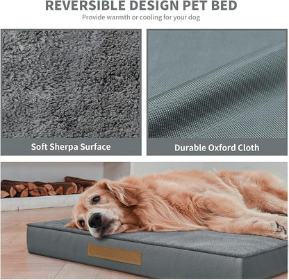 Tail Stories Plush Orthopedic Dog Bed for Medium Dogs & Puppies, Waterproof Dog Beds 29x18 Inch with Removable Washable Cover, Egg Crate Foam Flat Pet Mat, Gray