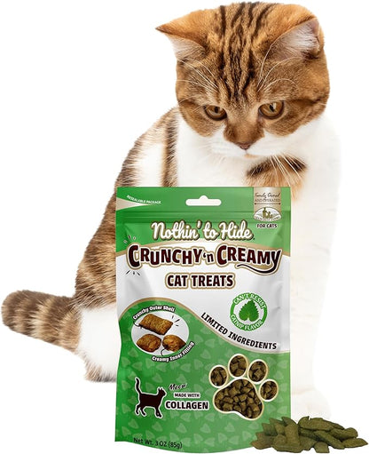 Fieldcrest Farms Nothin’ to Hide Collagen Cat Treats – Crunchy & Creamy Cat Snacks, High-Protein Healthy Treats for Skin, Coat & Joint Support, Catnip Flavor, 3 oz. Bag