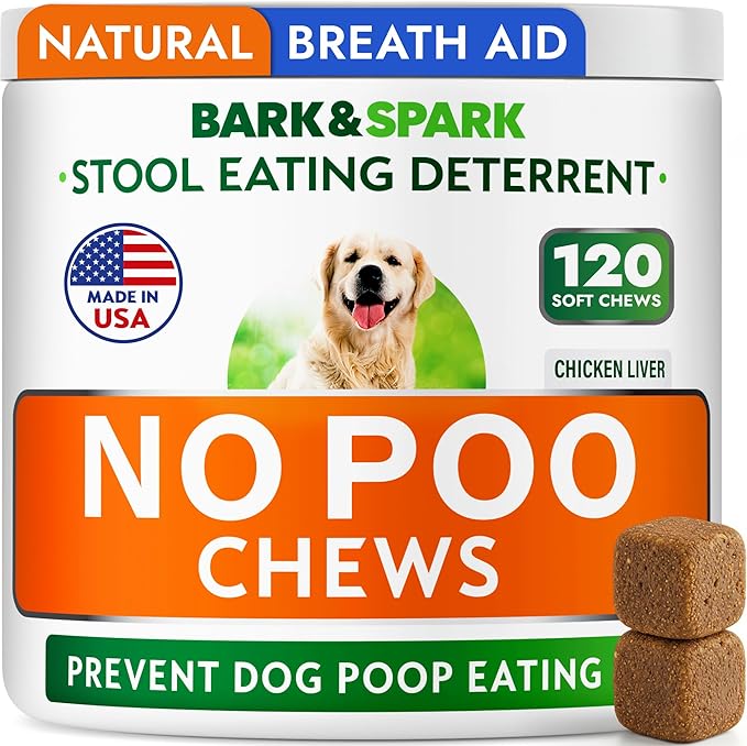 BARK&SPARK No Poo Chews for Dogs - Coprophagia & Stool Eating Deterrent with Probiotics, Digestive Enzymes & Breath Aid Support - Stop Dog Poop Eating - Made in USA - 120Ct