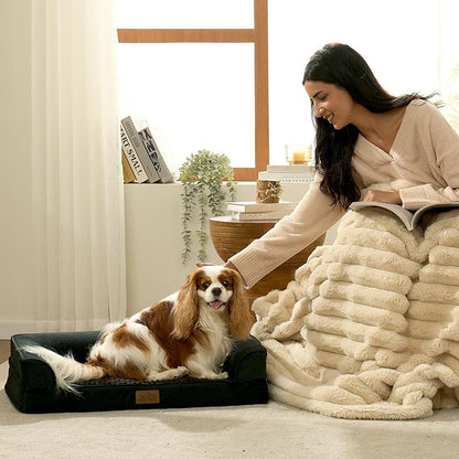 COZY KISS Orthopedic Dog Bed for Medium Size Dogs, Bolster Pet Couch with Waterproof Lining, Egg Crate Foam Sofa for Small Pets Up to 30 lbs, U-Shaped, 30x20x6.5 inch, Black