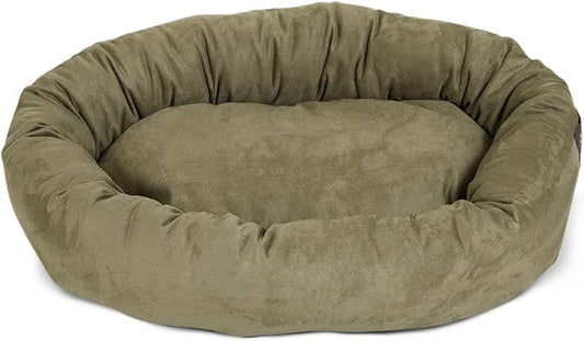 Majestic Pet 24 Inch Suede Calming Dog Bed Washable 24x19x7 (Inch) – Cozy Soft Round Donut Dog Bed with Spine Support for Dogs to Rest Their Head - Pet Bed Small – Sage
