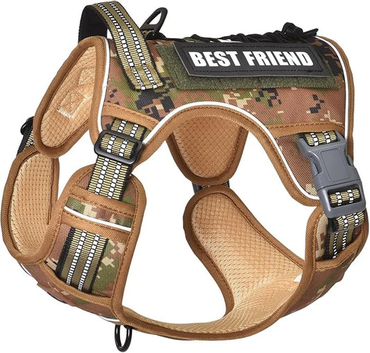 PET MARVEL Tactical Dog Harness for Large Size, No Pull Military Dog Vest with Easy Control Handle, Molle Hoop & Loop, Adjustable Reflective Reinforced Stich for Walking Training, Camouflage