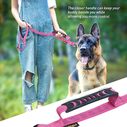 AUBELL Tactical Dog Leash Heavy Duty,4-6ft Reflective Strong No Pull Bungee Leash for Medium Large Dogs with Comfortable Padded Double Handle,Car Seat Belt,360 Degree Rotating Carabiner,Pink