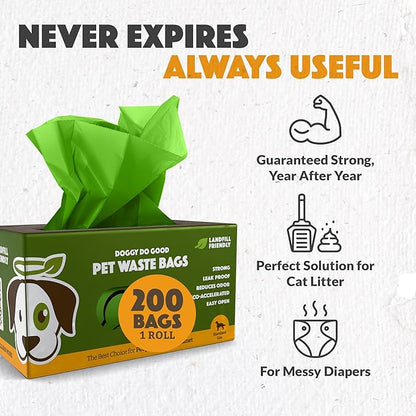 Doggy Do Good Landfill-Friendly Poop Bags | Dog Waste Bags Made with 50% Recycled Plastic + 15% Biobased Material | Unscented, Thick, Leak-Proof, Easy Open | Standard Size | 200 Count Grab & Go