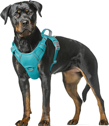 BARKBAY No Pull Dog Harness Large Reflective Dog Harness with Front Clip and Easy Control Handle for Walking Training Running with ID tag Pocket(Ocean Blue,XL)