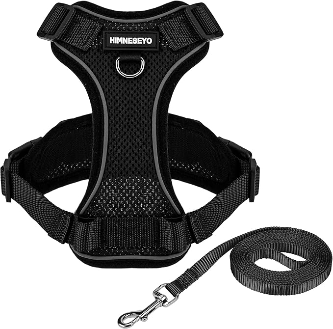 Small Dog Harness and Leash Set, No Pull Adjustable Pet Harness for Small Dogs, Breathable Mesh Rflective Dog Vest Harness (Black, XS)
