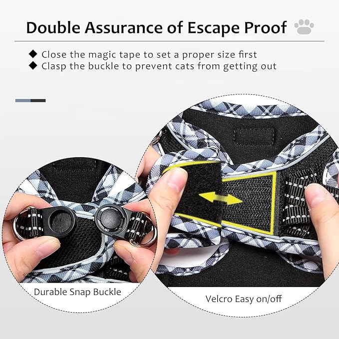 Zelvian Cat Harness and Leash Set for Walking, Escape Proof Adjustable Soft Mesh Kitten Harness with Reflective Strips, Breathable No-Choke Pet Vest for Small Cats or Puppies(Black,S)