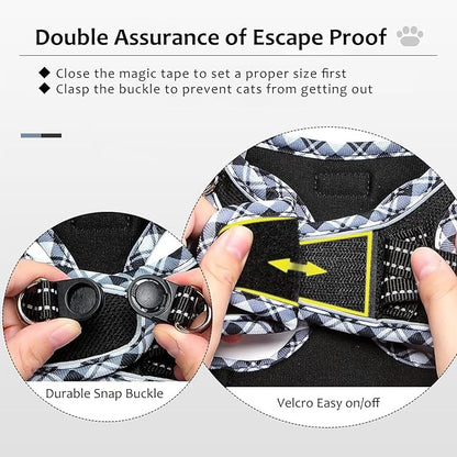 Zelvian Cat Harness and Leash Set for Walking, Escape Proof Adjustable Soft Mesh Kitten Harness with Reflective Strips, Breathable No-Choke Pet Vest for Small Cats or Puppies(Black,XXS)