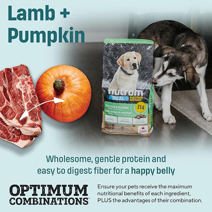 Nutram I14 Puppy Dog Food with Lamb & Brown Rice - Skin, Coat & Sensitive Stomach Dog Food with Pumpkin, Omega-3 Rich Salmon Oil & Flaxseed for Shiny Coat & Immunity - Chicken Free Puppy Food (4.4 lb)