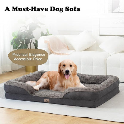PetFun XL Orthopedic Dog Beds Large Sized Dog - Washable Large Dog Cat Bed Waterproof, Comfort Dogs Couch Sofa with Washable Removable Cover, Pet Bed with Nonskid Bottom, Dark Grey, 48"