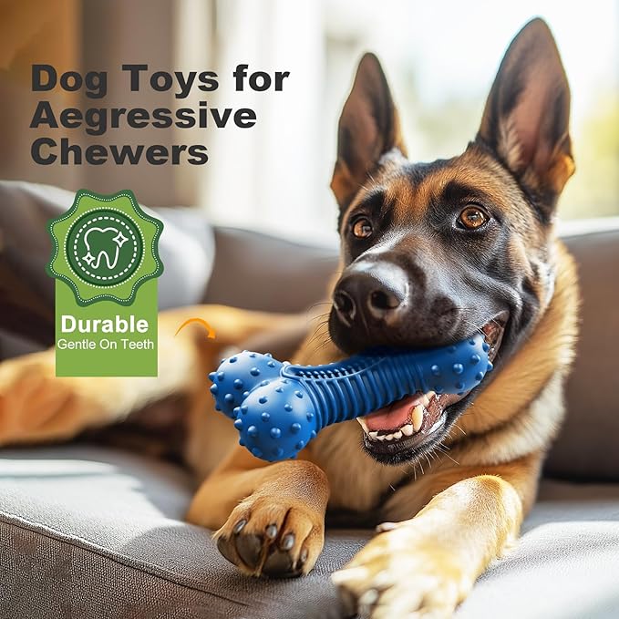 Doudele Dog Toys for Aggressive Chewers, Indestructible Chew Toys for Medium Large Dogs,Durable Rubber Dog Bones with Beef Flavor, Tough Dental Toy for Boredom Relief