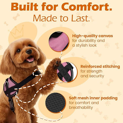 Bark Appeal Light Pink No-Pull Dog Harness for Extra Large Sized Pets – Adjustable, Reflective Vest with 3 Leash Clips for Added Control, Easy Walks & Training – XXL