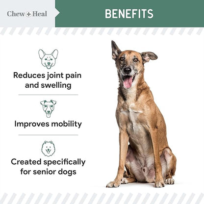Chew + Heal Labs Glucosamine for Dogs Hip and Joint Supplement - 240 Senior Dogs Mobility Soft Chews - Made with Glucosamine, MSM, Chondroitin, Green Lipped Mussels and More - Made in The USA