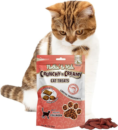 Fieldcrest Farms Nothin’ to Hide Collagen Cat Treats – Crunchy & Creamy Cat Snacks, High-Protein Healthy Treats for Skin, Coat & Joint Support, Salmon Flavor, 3 oz. Bag