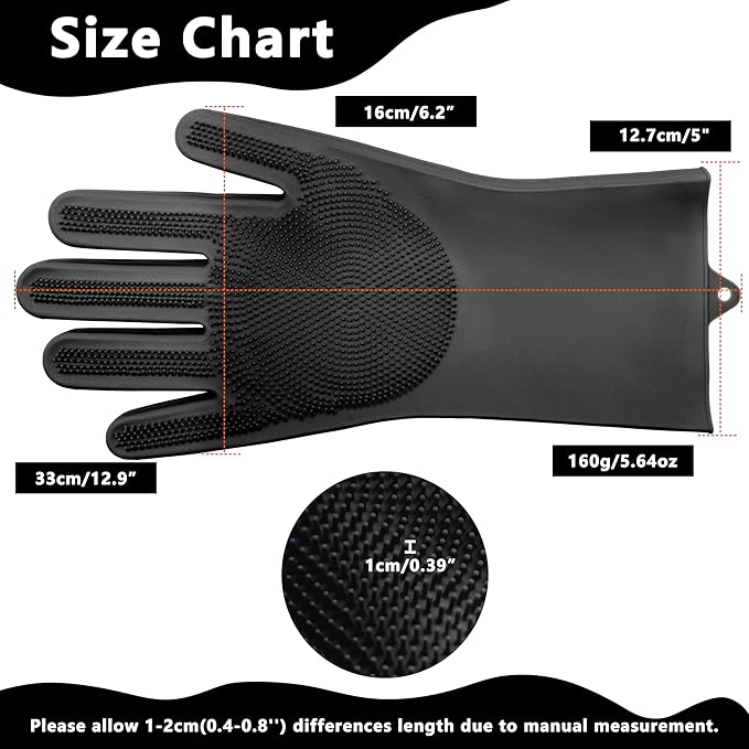 Pet Grooming Gloves—Heat Resistant Dog Washing Gloves with High-Density Teeth, Dog Bath Scrubber with Enhanced Five Finger Design, Silicone Gloves for Dogs and Cats Bathing, Massage (Dark)