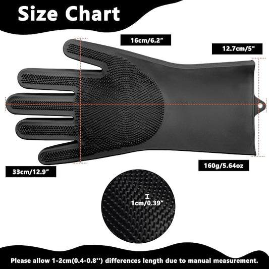 Pet Grooming Gloves—Heat Resistant Dog Washing Gloves with High-Density Teeth, Dog Bath Scrubber with Enhanced Five Finger Design, Silicone Gloves for Dogs and Cats Bathing, Massage (Dark)